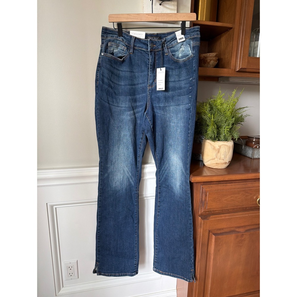 NWT Judy Blue Slim Bootcut Jeans Size 16W x 34 Long High Waist Dark Wash Stretch